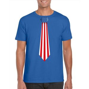 Blauw t-shirt met Amerikaanse vlag stropdas heren - Amerika supporter