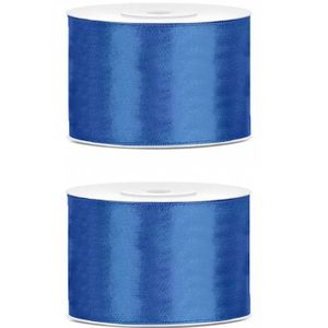 2x Hobby/decoratie helderblauw satijnen sierlinten 5 cm/50 mm x 25 meter - Cadeaulint satijnlint/ribbon - Helderblauwe linten - Hobbymateriaal benodigdheden - Verpakkingsmaterialen