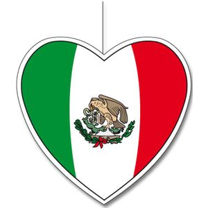 Mexico vlag hangdecoratie hartjes vorm karton 14 cm - Brandvertragend - Feestartikelen/decoraties