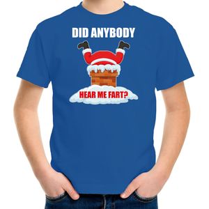 Fun Kerstshirt / Kerst t-shirt  Did anybody hear my fart blauw voor kinderen - Kerstkleding / Christmas outfit