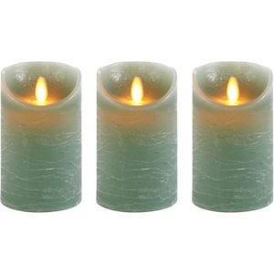 3x Jade groene LED kaarsen / stompkaarsen 12,5 cm - Luxe kaarsen op batterijen met bewegende vlam