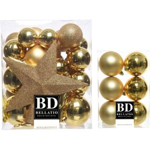 39x stuks kunststof kerstballen met ster piek goud mix - Kerstversiering/boomversiering