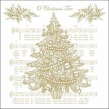 Ambiente kerst thema servetten - 60x st - 33 x 33 cm - wit/goud - muziek - kerstboom