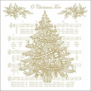 Ambiente kerst thema servetten - 60x st - 33 x 33 cm - wit/goud - muziek - kerstboom