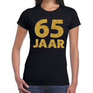 65 jaar goud glitter tekst t-shirt zwart dames - dames shirt 65 jaar - verjaardag kleding