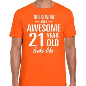 Awesome 21 year - geweldige 21 jaar cadeau t-shirt oranje heren -  Verjaardag cadeau