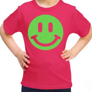 Bellatio Decorations T-shirt voor meisjes - smiley - roze  -  kinderen