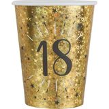 Verjaardag feest bekertjes leeftijd - 20x - 18 jaar - goud - karton - 270 ml