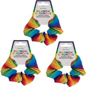 Haarbandje scrunchie haarelastiekje - 3x - Gay Pride/Regenboog - polyester