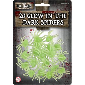 60x stuks glow in the dark horror griezel spinnen 5 cm  - Lichtgevende nep spinnen - Halloween thema decoratie/accessoires