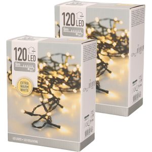 Set van 2x stuks kerstverlichting warm wit buiten 120 lampjes 900 cm - Kerstlampjes/kerstlichtjes/boomverlichting