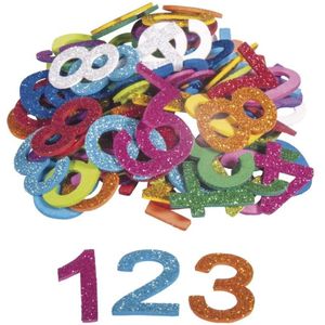 300x Zelfklevende hobby/knutsel foam/rubber cijfers met glitters - Knutselmateriaal/hobbymateriaal voor kinderen