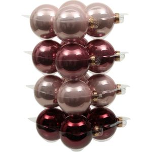 32x stuks kerstversiering kerstballen roze tinten van glas - 8 cm - glans - Kerstboomversiering