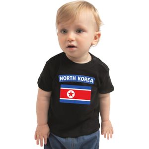 North-Korea baby shirt met vlag zwart jongens en meisjes - Kraamcadeau - Babykleding - Noord-Korea landen t-shirt