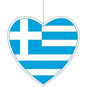 Hangdecoratie hart Griekenland14 cm - Griekse vlag EK/WK landen versiering