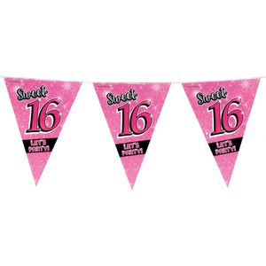 Sweet 16 slingers 10 meter roze - 16e Verjaardag - Vlaggenlijnen/slingers - Feestversiering