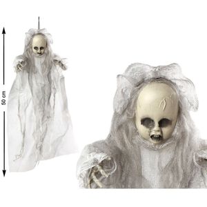 Horror hangdecoratie spook/geest pop wit 50 cm - Halloween decoratie poppen