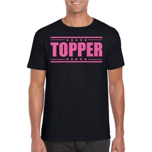 Bellatio Decorations Verkleed T-shirt voor heren - topper - zwart - roze glitters - feestkleding