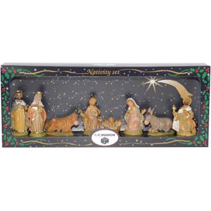 Kerststal beelden / figuren 8 stuks in doos 39 x 16 x 6,5 cm - religieuze kerstbeelden / kerststallen figuren