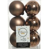 Decoris Kerstballen - 12 stuks - kunststof - walnoot bruin - 6 cm