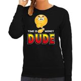 Funny emoticon sweater Time is money DUDE zwart voor dames -  Fun / cadeau trui