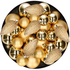 Kerstversiering kunststof kerstballen goud 6-8-10 cm pakket van 50x stuks - Kerstboomversiering