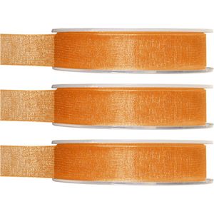 3x Hobby/decoratie oranje organza sierlinten 1,5 cm/15 mm x 20 meter - Cadeaulint organzalint/ribbon - Striklint linten oranje