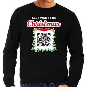 Kerst QR code kersttrui All I want: Punch you in the face heren zwart - Bellatio Christmas sweaters