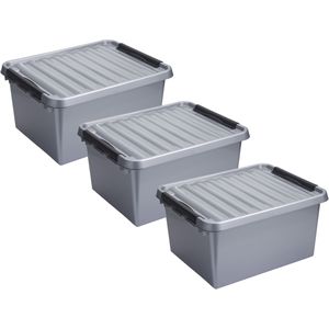 5x stuks opberg box/opbergdoos 36 liter 50 x 40 x 26 cm - Opslagbox - Opbergbak kunststof grijs/zwart