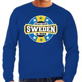 Have fear Sweden is here sweater met sterren embleem in de kleuren van de Zweedse vlag - blauw - heren - Zweden supporter / Zweeds elftal fan trui / EK / WK / kleding