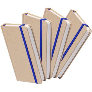 Set van 4x stuks luxe schriften/notitieboekje blauw met elastiek A5 formaat - blanco paginas - opschrijfboekjes - 100 paginas