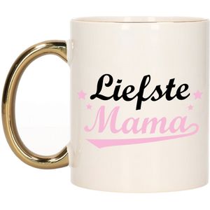 Bellatio Decorations Cadeau koffie/thee mok voor mama - roze met gouden oor - de liefste - Moederdag