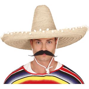 Guirca Mexicaanse Sombrero hoed voor heren - carnaval/verkleed accessoires - naturel - dia 60 cm