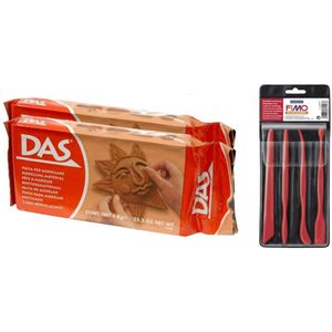 Boetseer klei pakken combie set - 2x kilo terracotta kleur met 4-delig boetseergereedschap - Speelgoed/hobby