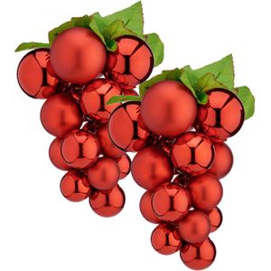 Druiventros namaakfruit/nepfruit kerstdecoratie - 25 cm - rood - 2x stuks