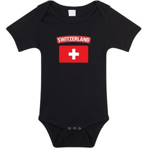 Switzerland baby rompertje met vlag zwart jongens en meisjes - Kraamcadeau - Babykleding - Zwitserland landen romper