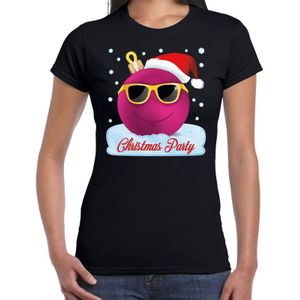 Fout t-shirt zwart Chirstmas party - roze coole kerstbal voor dames - kerstkleding / christmas outfit
