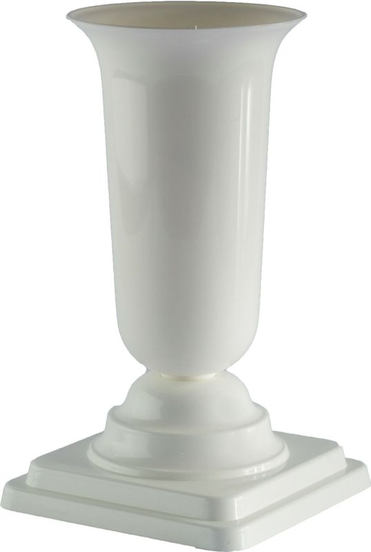Form Plastic Grafvaas - kunststof - wit - H34 cm - decoratie - bloemenvaas voor op een herdenkingsplaats/kerkhof - op sokkel