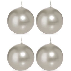 4x Zilveren bolkaarsen 8 cm 25 branduren - Ronde geurloze kaarsen - Woondecoraties