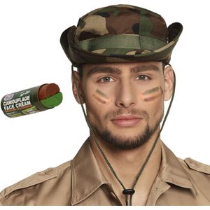 Carnaval verkleed set Army/Leger soldaten bush hoed - met camouflage schmink stift - volwassenen - accessoires set