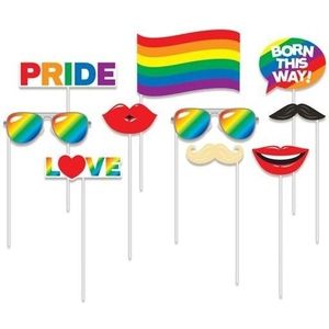10x Foto props regenboog/Gay Pride thema - Selfie foto stokjes - LGBT Gay Pride artikelen