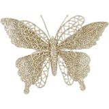 House of Seasons kerstboomversiering vlinders op clip - 6x st - champagne - 16 cm
