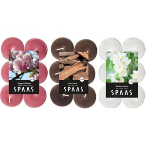 Candles By Spaas Geurkaarsen - 36x Stuks In 3 Geuren - Spiritual Jasmin - Exotic Wood