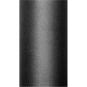 2x Hobby/decoratie zwarte tule stoffen op rolletjes 15 cm x 9 meter - Gaatjesstof mesh - Zwarte cadeaulinten - Hobbymateriaal benodigdheden - Verpakkingsmaterialen