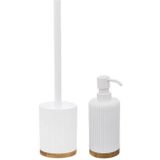 5Five - Toiletborstel in houder wit 40 cm + zeeppompje 270 ml polyresin
