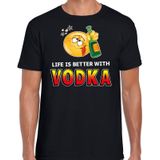 Funny emoticon t-shirt Life is better with vodka zwart voor heren -  Fun / cadeau shirt