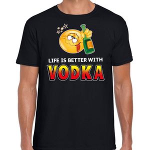 Funny emoticon t-shirt Life is better with vodka zwart voor heren -  Fun / cadeau shirt