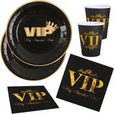 VIP feest wegwerp servies set - 10x bordjes / 10x bekers / 10x servetten - zwart/goud