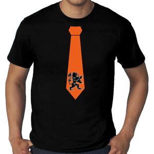 Grote maten zwart fan t-shirt voor heren - oranje leeuw stropdas - Holland / Nederland supporter - EK/ WK shirt / outfit