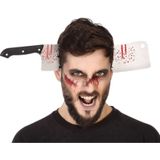 Halloween/horror verkleed diadeem - hakbijl door hoofd - kunststof - verkleedaccessoires